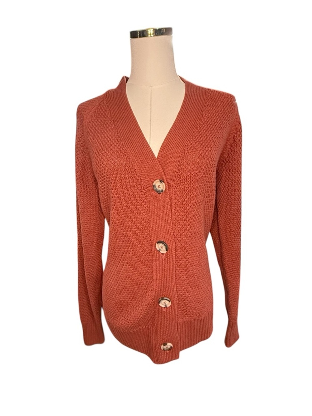 GAP Brandy Snifter Terracotta Rust Orange Button Front Cardigan Cotton Sz XS